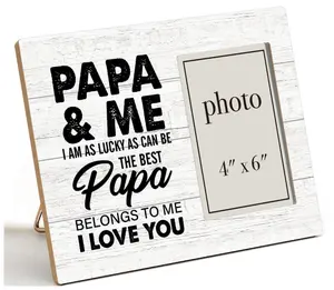 Gifts for Grandpa Grandad Grandfather, Rustic Papa and Me Wood Picture Frame 8 x 10 Inches, Wall Mount and Tabletop - 4 x 6 Inch Photo