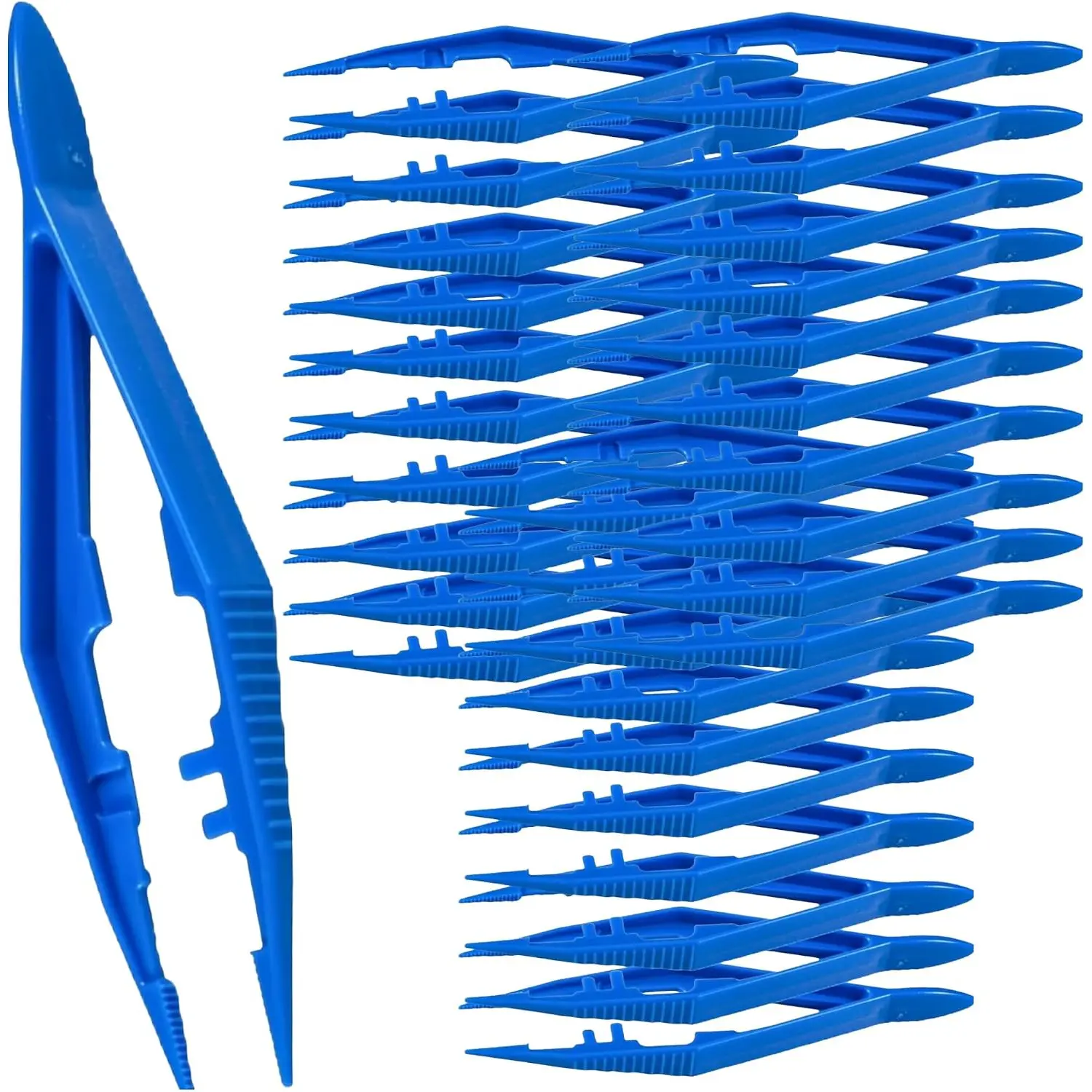 Disposable Plastic Forceps Tweezers Blue (30 Pack) – Serrated Tip Medical Tweezers with Finger Ridges & Narrow Points for First Aid, Lab, Crafts & School Science