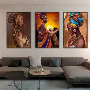 3pcs African Women Canvas Art, Beautiful Woman Wall Poster, Modern Living Room Decor, Unframed Aesthetic Home Painting, Artwork