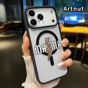 Clear Phone Case for iPhone 17 Pro Max 16 Plus 15 14 13 12 11 Air E Leopard Bolt Mama Pattern Magnetic Sunction Acrylic Back Full Body Protective Cover for boy girl