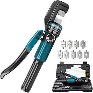 Hydraulic Crimping Tool for 1/8"-3/16" Cable Railing, Easy One-Hand Use, 10-Ton Crimper with 9 Harden Dies for 12-2/0 AWG, Steel DN Mate Durable Wire Crimper, Battery Cable Crimper DC01