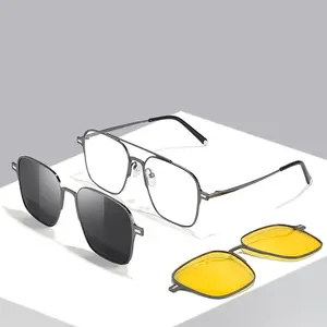 XUH 2026 New 3-in-1 Magnet Clip-On Glasses - Metal Frame, Polarized UV400 Sunglasses, Optical Blue Light Blocking Lens Computer Glasses
