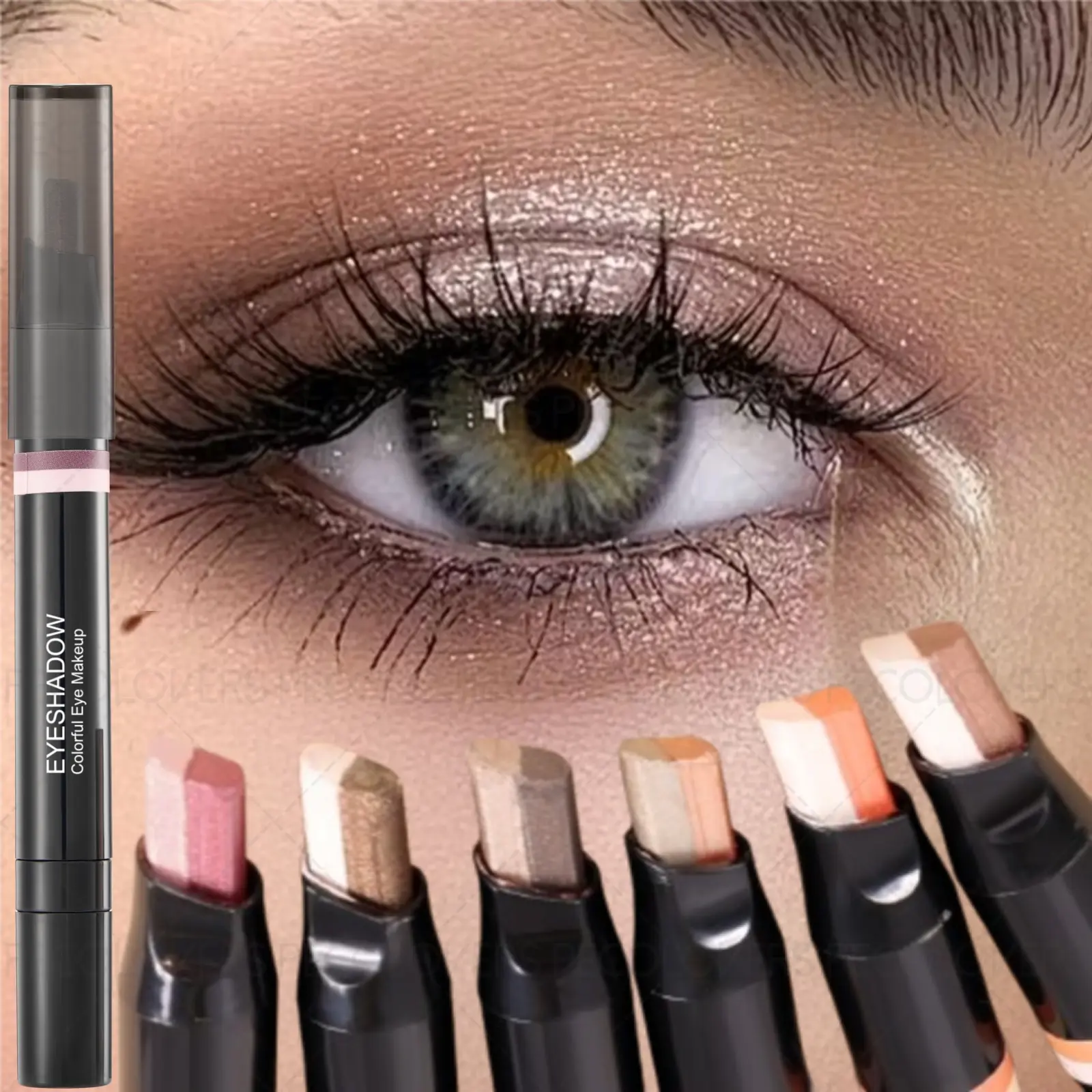 6pcs/set Two-color Pearlescent Gradient Eyeshadow Pencil, Brighten Eyes, Metallic Glitter Earth Color, Quick Eye Makeup, Enhance Eye Makeup, Long-lasting, Christmas Gift, Sparkly Shimmer Eyeshadow, Beauty Eyeshadows, Glitter Eyeshadow Stick