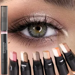 6pcs/set Two-color Pearlescent Gradient Eyeshadow Pencil, Brighten Eyes, Metallic Glitter Earth Color, Quick Eye Makeup, Long-lasting, Christmas Gift, Glitter Eyeshadow Stick