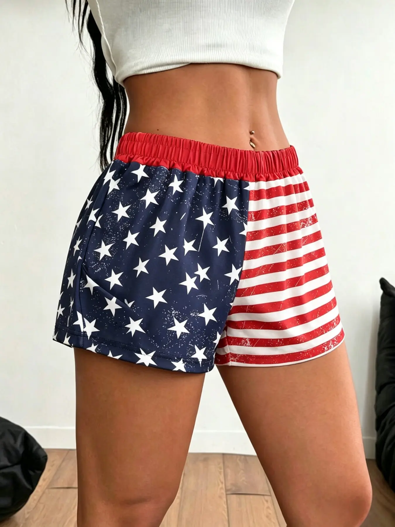 Women's Usa Flag Print Summer Casual Loose Fit Gym Shorts, Independence Day Wear, Patriotic Essential, Ethnic Pattern, Short Length, Casual Sport Shorts