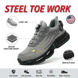 Men's Steel Toe Work Sneakers Durable Anti-Slip Safety Shoes Breathable Mesh Comfort Fit All Seasons Casual Striped Design Elastic Closure Non-Slip EVA Sole Rugged Fit