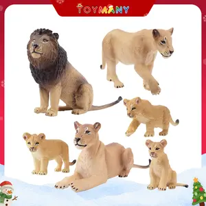 Toymany 6PCS Realistic Lion Figurines with Lion Cubs, 2-5" Jungle Animals Figures Family Set Includes Baby Lions, Educational Toy Cake Toppers Christmas Birthday Gift for Kids Toddlers