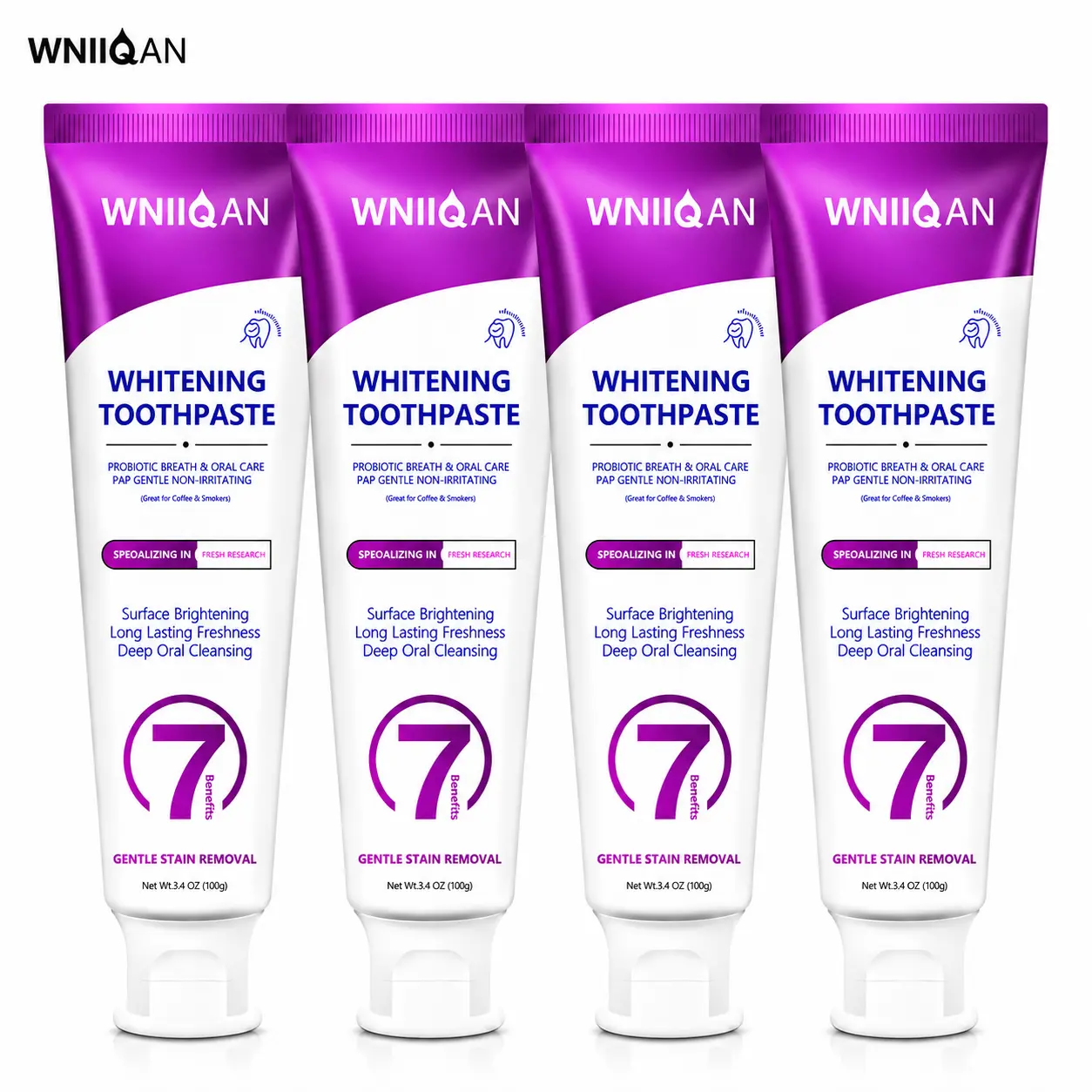 WNIIQAN Purple Toothpaste 4 Pack, Daily Oral Care, Gentle Formula for Everyday Use