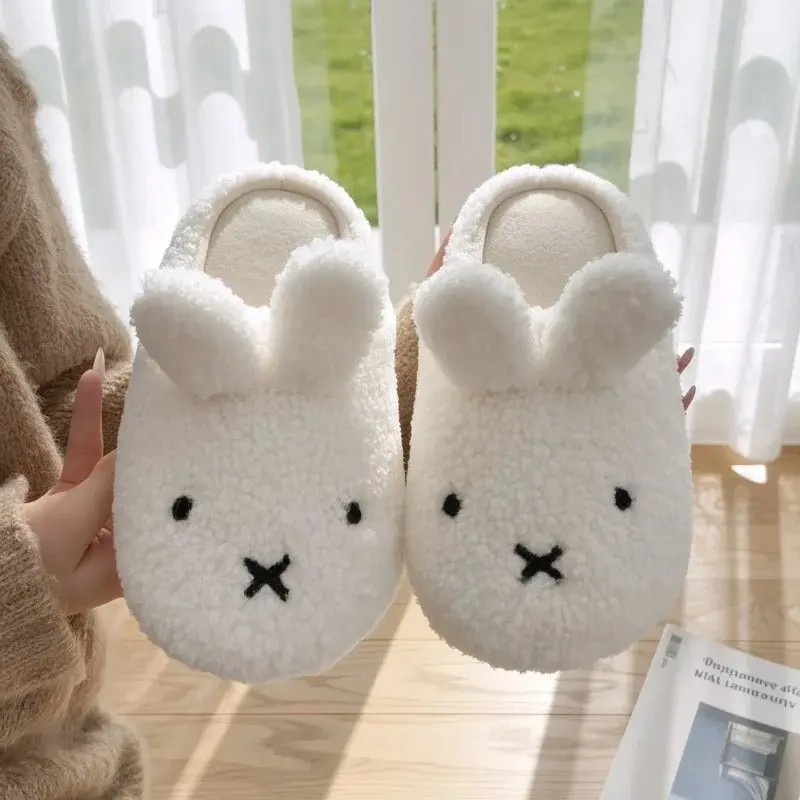 New Kawaii Miffy Cartoon Cute Plush Cotton Slippers Winter Home Indoor Warmth Baotou Soft Bottom Slippers Girl Gift
