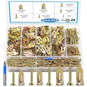 410 count Self Drilling Drywall Anchors with Screws Kit - 2 Sizes Sheetrock Anchors & 4 Sizes Zinc Expansion Screws,2025 Upgraded Zinc Plated Steel,No Drill Needed, Holds Up to 66LB on Walls