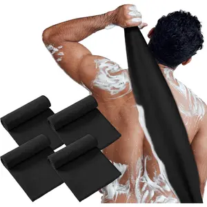 4 Pieces Korean Exfoliating Washcloth Body Back Scrubber Japanese Italy Exfoliating Cloth 35.5 Inch Long Bath Towel Washcloth Dead Skin Remover for Men Women(Black)