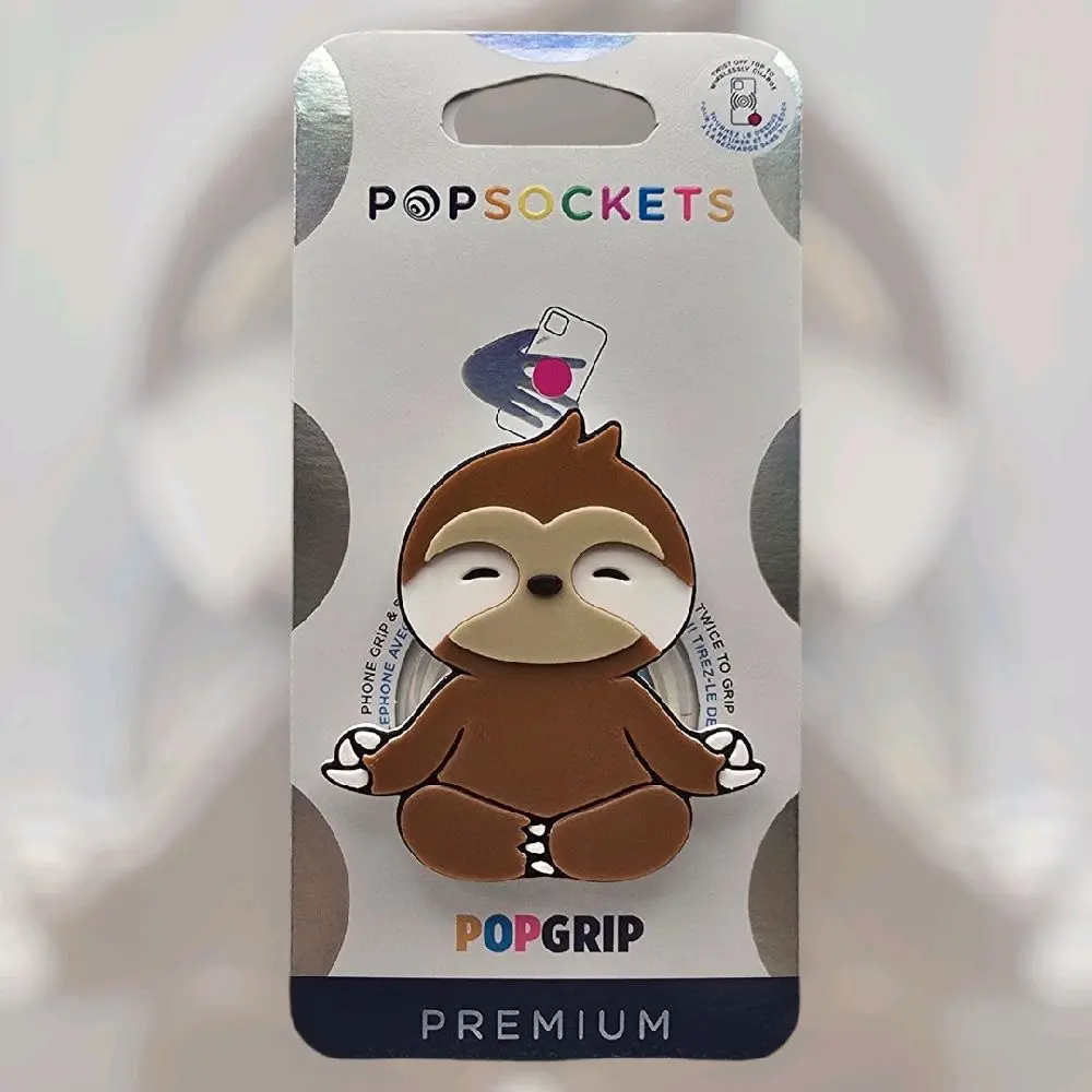 Meditating Sloth Phone Grip Holder with Expanding Design | Magnetic Stand | Swappable Top | Secure Hold for iPhone MagSafe Cases | Adhesive Option | Kindle Accessory | Cellphone Durable Smartphone Mount