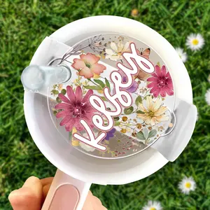 Dried Flowers Custom Stanley Name Plate, Personalized Tumbler Name Tag, Quencher Name Plate, Stanley Plate Topper, Tumbler Lid Tag, Stanley name tag