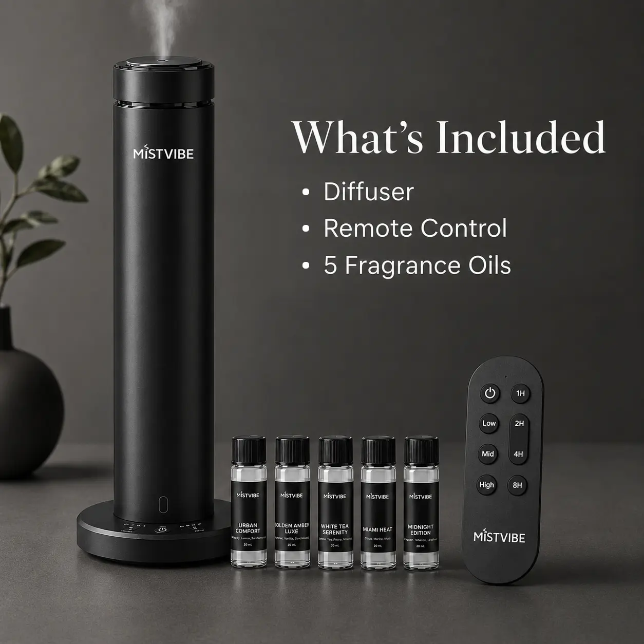 MistVibe WiFi Aroma Diffuser Set with App Control, Remote Timer & 5 Fragrance Oils