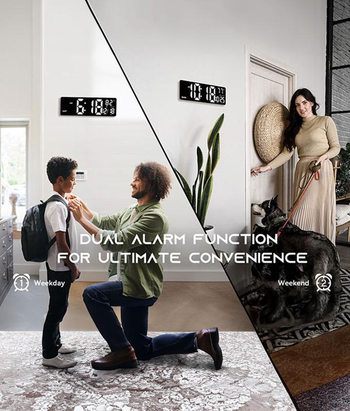 EASYERA 16.5"&12" Large 2 in 1 Digital Wall Clock with Remote Control, RGB Atmosphere Lights with 11 Scenes Mode, Dual Alarms with BIG LED Display, Teacher Classroom, Office, GameRoom, LivingRoom, Auto Dst Adjustment Timer Clock for ADHD, Christmas Gift