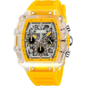 Fashion Hollowed Men Watches Tonneau Transparent  Strap Skull Big  50M  Chronograph Calendar Analog Display Quartz Male Wrist Watch