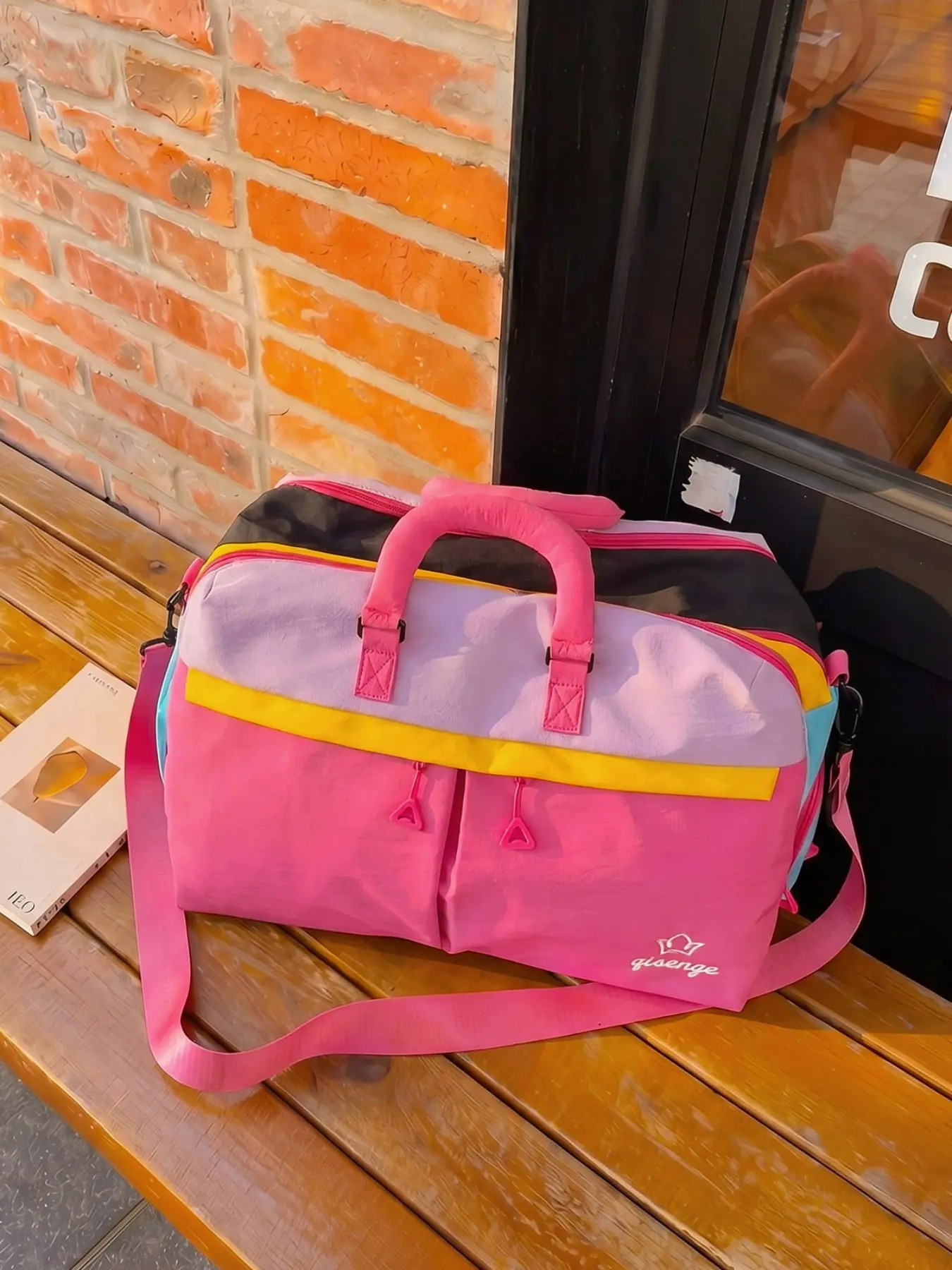 Dopamine Color Block Large Capacity Travel Bag, Sport Duffle Bag, Travel Gym Bag, Detachable Rolling Luggage, Short Trip Crossbody Fitness Bag, Dry Wet Separation Leisure Tote, Versatile Travel Bag