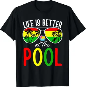 100% Cotton Swimming Pool Summer Vacation Life is better at the Pool T-Shirt