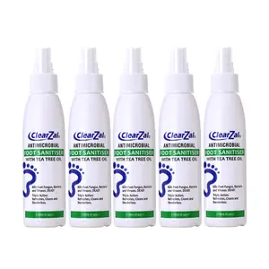 ClearZal Foot Sanitizer Spray with Tea Tree Oil, 4-Ounce 5 pieces Bottle Long-lasting disinfectant and antibacterial spray Long-lasting antibacterial effect to keep fresh  Tinea pedis, fungal infection, burning, itching, dandruff