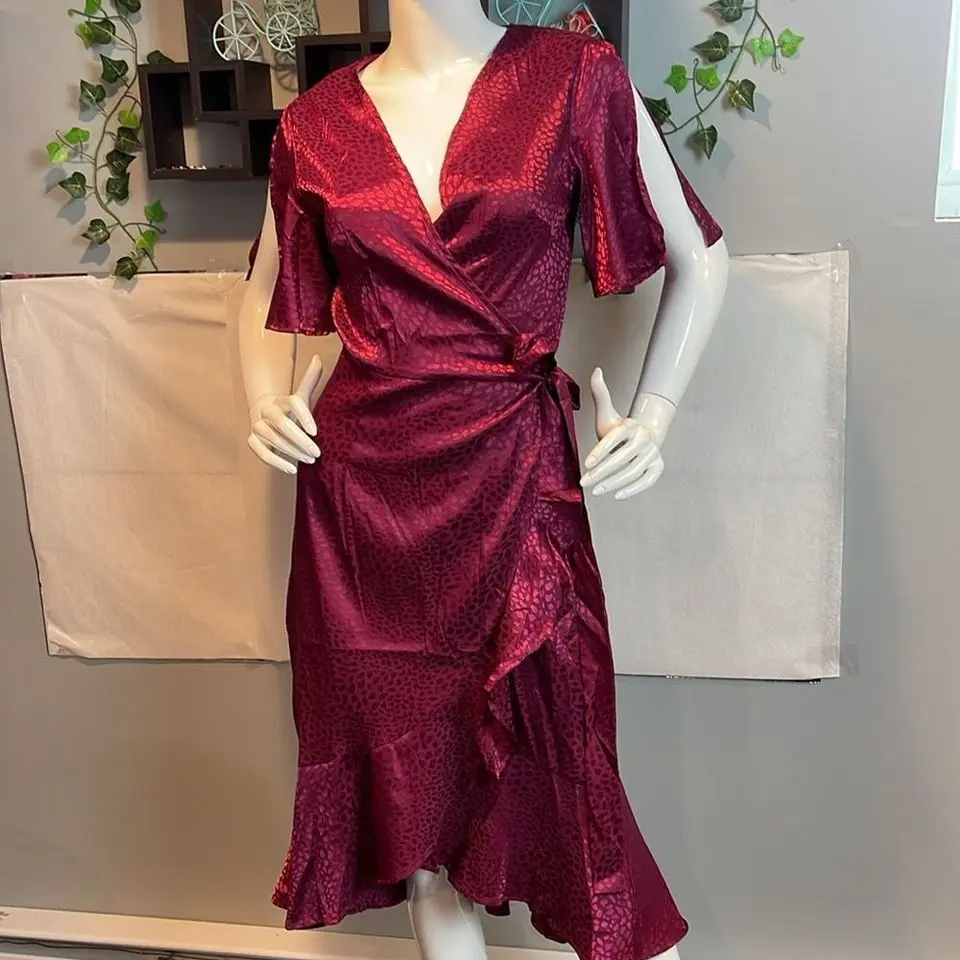 Cupshe All Over Print Boho Ruffle Hem wrap V-Neck Midi Dress Size M