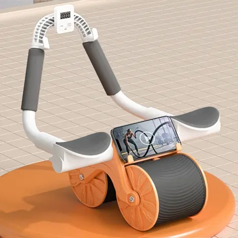 Ab Roller Wheel Automatic Rebound Abdominal Wheel with Elbow Support & LCD