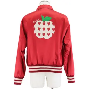 Pre-owned GUCCI Cotton Small Leather Goods Satin Souvenir Jacket with Apple Embroidery