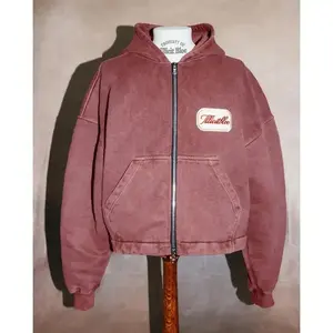 FashionTrendNewSolidColorLetterPatchHoodedZipperSweaterMenY2KHipHopVintageHarajukuJokerCoupleSportsHoodie