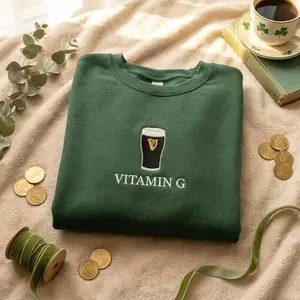 Vitamin G Irish Beer_ Embroidered Funny St. Paddy's Sweatshirt, Women's Irish Pub Crawl Party Shirt