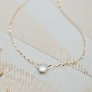 Hello Adorn Moonstone Pendant Cushion Necklace - Women's Fashion Accessory Stone Jewelry