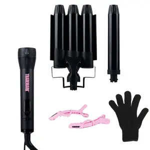 Trademark Mood Interchangeable Iron Bundle 1.25 inch Barrels 2 in 1 Hair Iron Multifunction Hair Wand Hair Waver Black Handle Lightweight Quick Curling Iron Styling Kit