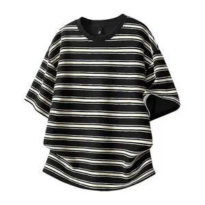 Men’s classic striped T-shirt with trendy color blocking, versatile short sleeves—casual streetwear top with a relaxed fashion style and premium quality.