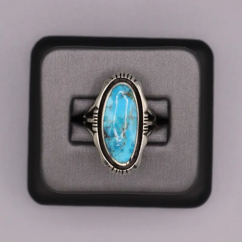 Sterling Silver Stone Ring - Long Oval Turquoise