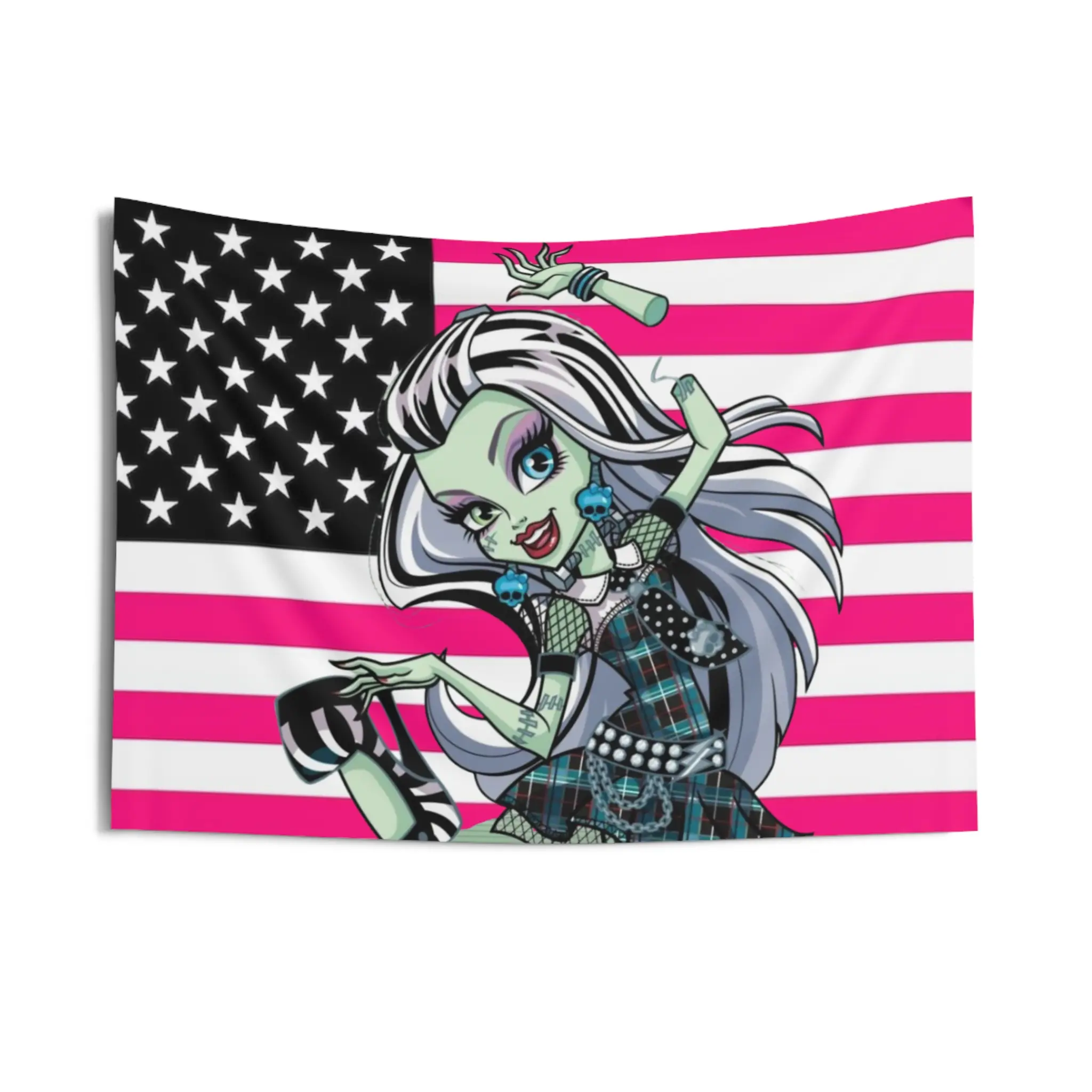 Frankie Stein Monster High Indoor Wall Tapestry, McBling Alternative Emo Y2K Bratz Decor 2000s Goth room decor Draculaura Clawdeen