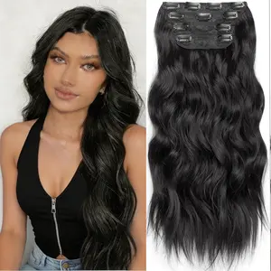 [Plodon] Black and Dark Brown 24/20/16 Inch Invisible Hair Extensions — Seamless, one-piece design; easily adds volume,   clips securely hold without pulling, soft and comfortable, designed specifically for women.