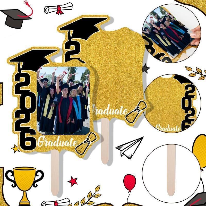 12pcs 2026 Graduation Folding Fan And Photo Frame Photo Props, Graduation Photo Handheld Signs Party Decor, Graduation Ceremony And Stage Layout, Ideal for Graduation Celebrations, Class Group Photos, Teacher Appreciation Banquets