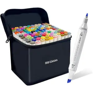 Markers, 100 Colors Dual Tip Art Coloring Markers Set for Adult Book Drawing Sketching Painting, Chisel & Fine, White Penholder