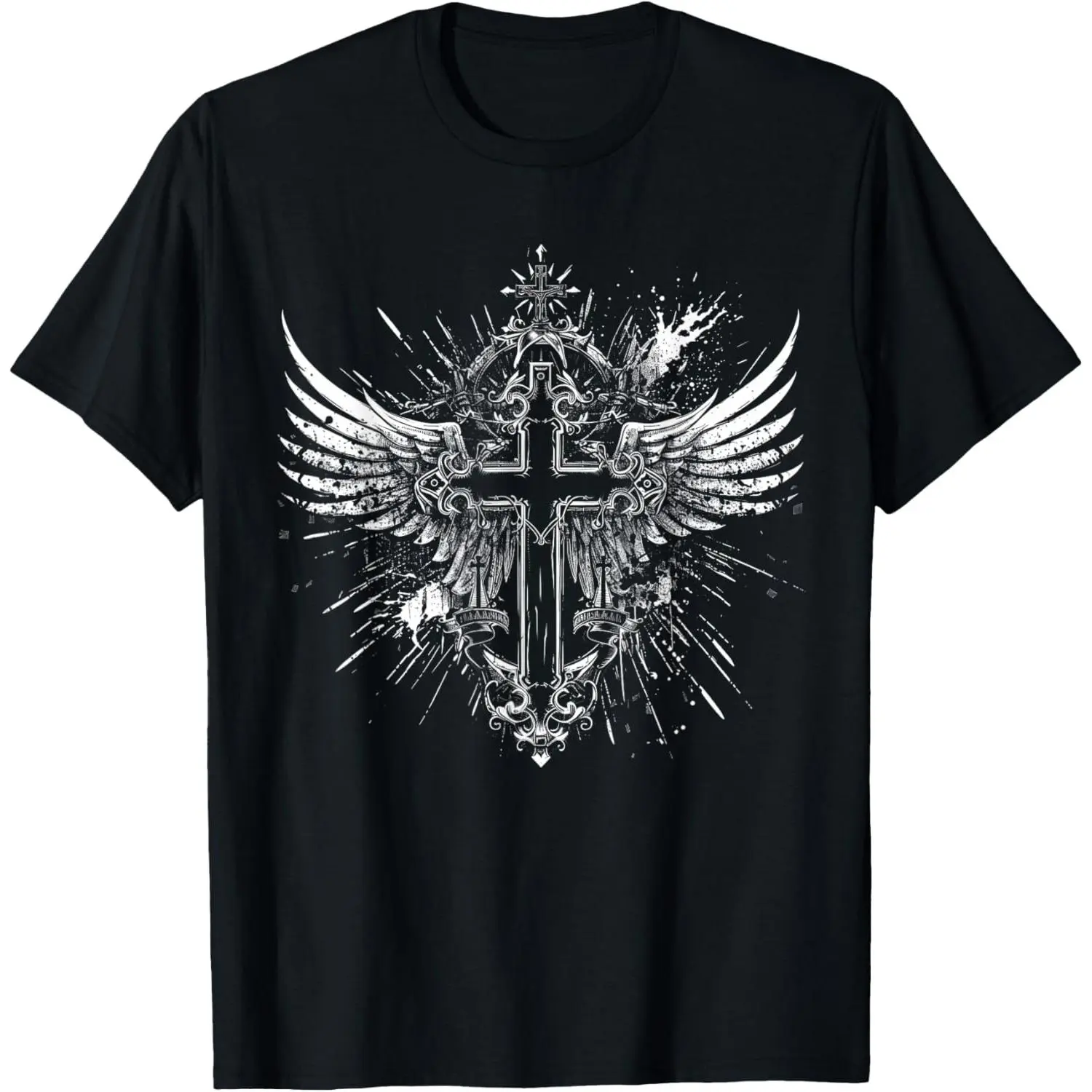 100%cotton Cross Wings Y2K Alt Grunge Emo Aesthetic Gothic Print T-Shirt