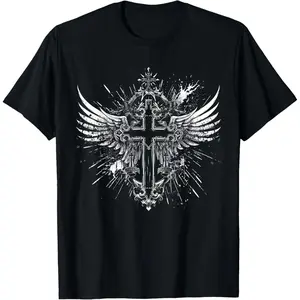 100%cotton Cross Wings Y2K Alt Grunge Emo Aesthetic Gothic Print T-Shirt