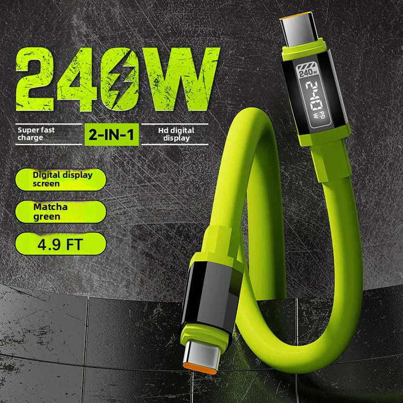 240W Aluminium Alloy Charger Cable Set - 4.9ft Digital Display Screen Metal-Silicone Cables, Supports CarPlay & Android Auto, Data Sync, USB-C to Lightning/USB-C for Cellphone, iPhone, Tablet