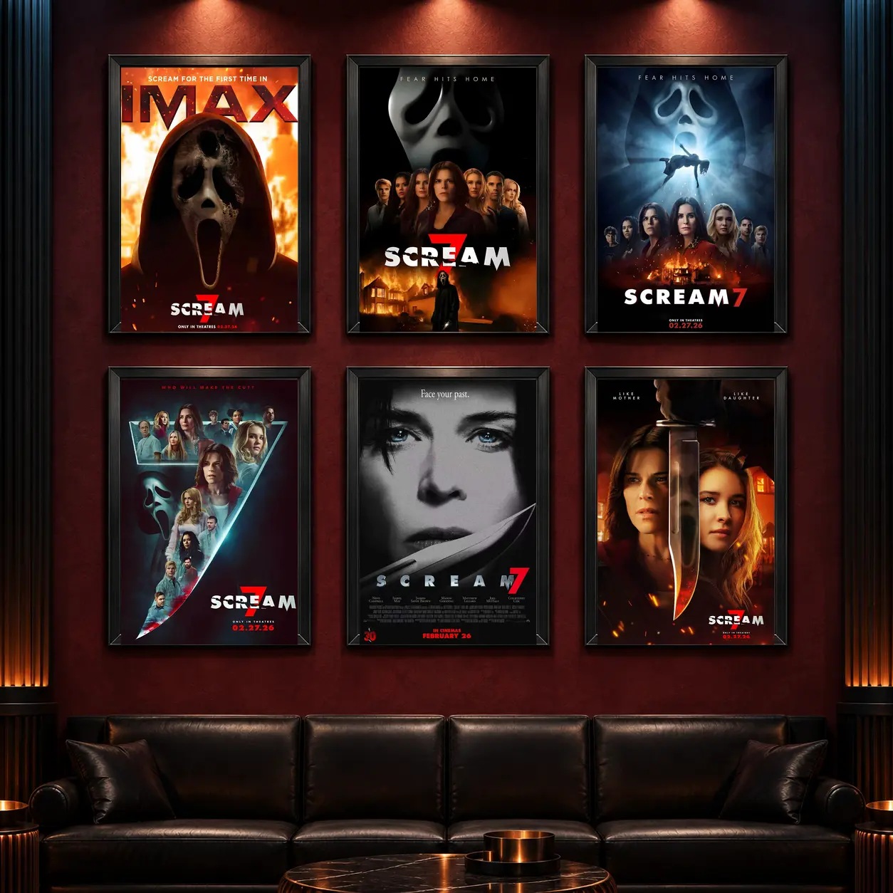 6 Piece Scream 7 Horror Movie Wall Art Poster Set, Ghostface Mask, Final Girl Character Collages, Burning House and Knife Artwork for Bedrooms, Home Theaters, Game Rooms, Dorms or Creative Studios, Slasher Cinema Gift for Fans and Collectors