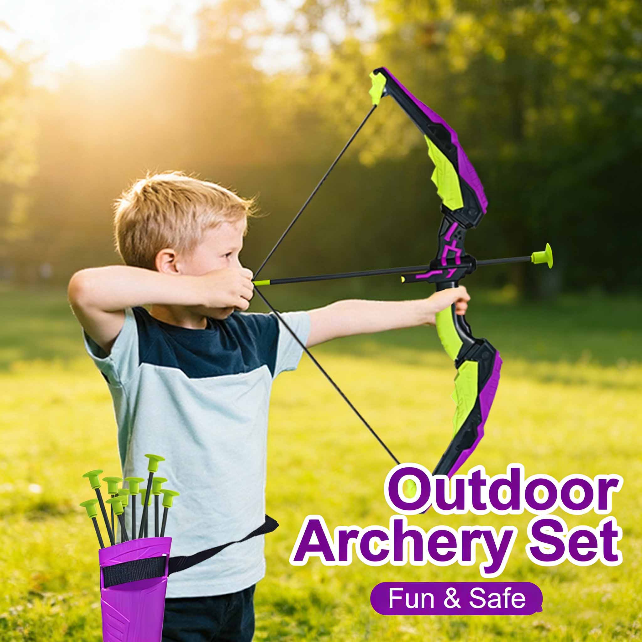 Children’s Safety Suction Cup Bow & Arrow Toy Indoor/Outdoor Shooting Sports Set with Targets and Arrows