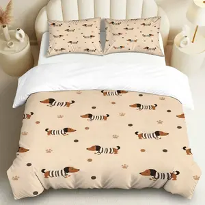 3PCS Duvet Cover Set, 1 Duvet+2 Pillowcases(Without filler), Dachshund  Playful Cute Stylish Cozy theme, Christmas bedding set, Dog Lovers Gift Suitable for decoration Bedroom Living Room Guest Room Hotel