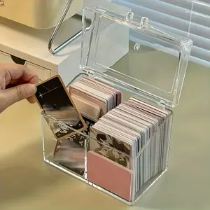 Transparent Card Storage Box Acrylic Card Deck Organizer with Lid Multi-Compartment, Clear Plastic Container for Collectibles Card Hobby Box