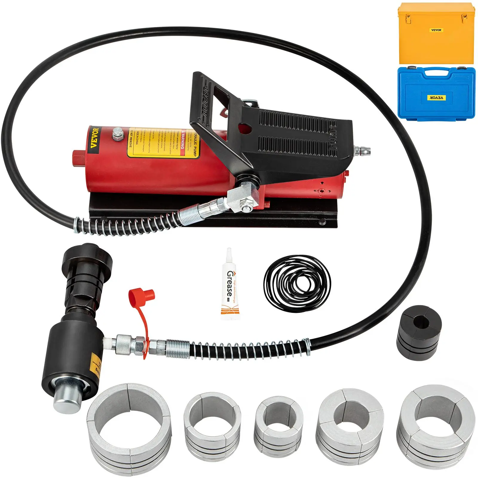VEVOR Hydraulic Exhaust Pipe Expander, Heavy-Duty Pedal Pipe Stretcher Tool with 1.625-4.25 in Range, Aluminum Alloy Build, 6 Ft High-Pressure Hose, Storage Toolbox, Easy to Install & Operate, Ideal for Car Maintenance, Foot Pump