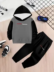 Boys Fashion 3D Print Casual Hoodie Set, Spring Fall Long Sleeve Sports Sweatshirt, Outdoor Wear, Geometric Pattern, Fitted Short Pants, Sweatpants