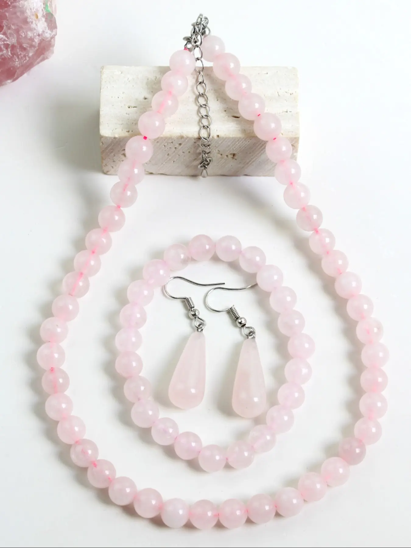 Sweet Crystal Necklace Bracelet Earrings Set, 8mm Beaded Jewelry for Women, Perfect Valentine's Day Mother's Day Gift