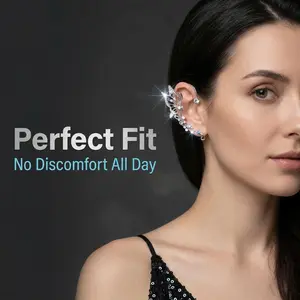 Fairy Ear Cuff Rhinestone Wing Earrings Alloy Silver Party Stage Daily WearWinged Fairy Earring Rhinestone Shiny Alloy Silver Comfortable Fit