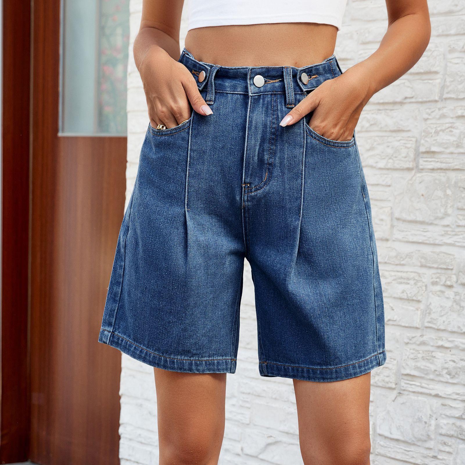 Women's High Waist Wide Leg Denim Shorts Adjustable Waist Baggy Jeans Shorts Y2K Street wear Summer Bottoms With Pockets Most Popular