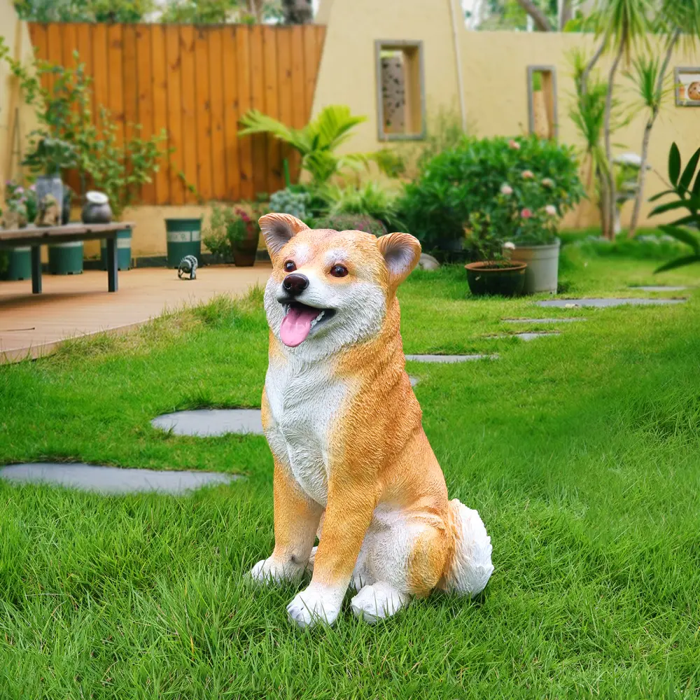 littleox Lifelike Shiba Inu Dog Statue, Realistic Resin Animal Figurine for Indoor Outdoor Garden Lawn Yard Home Decor, Art Craft Gift, Brown+White