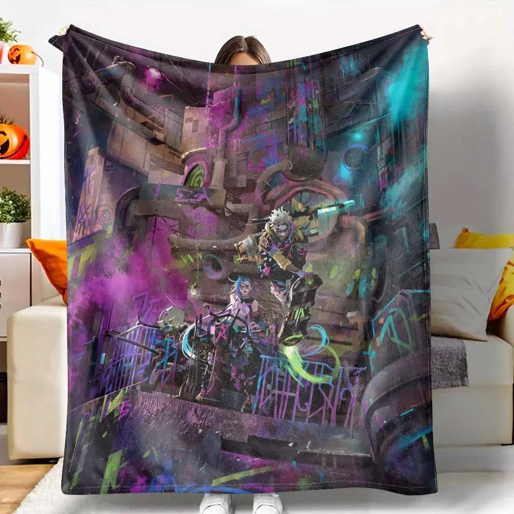 Cyberpunk Cityscape Flannel Throw Blanket Neon Graffiti Urban Print Super Soft Lightweight AntiPilling Warmth Suitable For Cozy Living Room Bedroom Sofa Bed Camping Office Nap Picnic Travel Gift